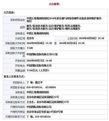 聚焦中國土地勘測規劃院2016年度IT基礎設施維保服務項目再招標